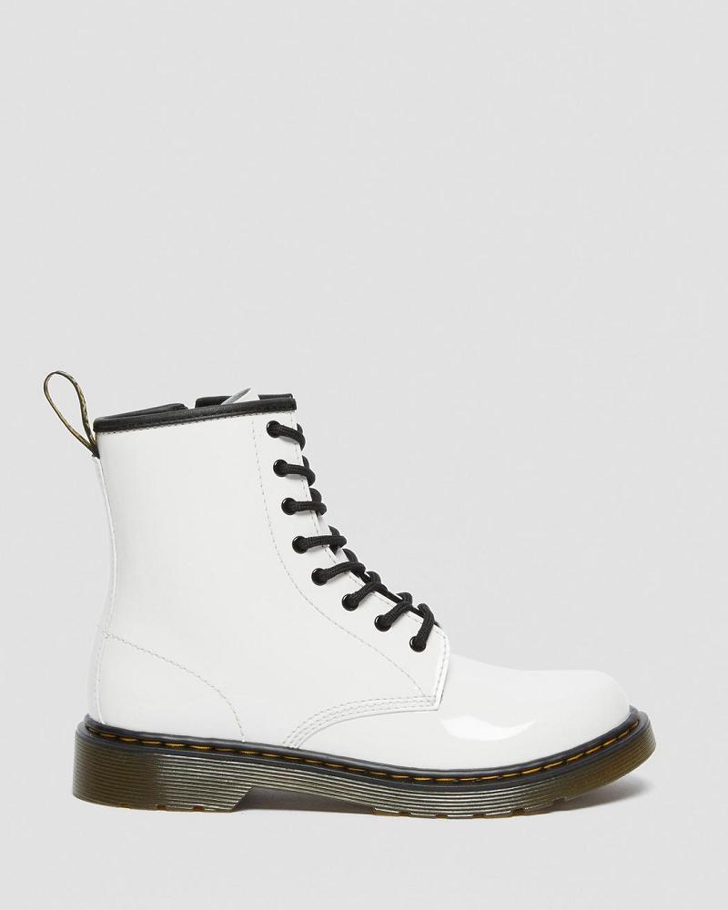 Kids' Dr Martens Youth 1460 Patent Leather Lace Up Boots White | AU 711RVD